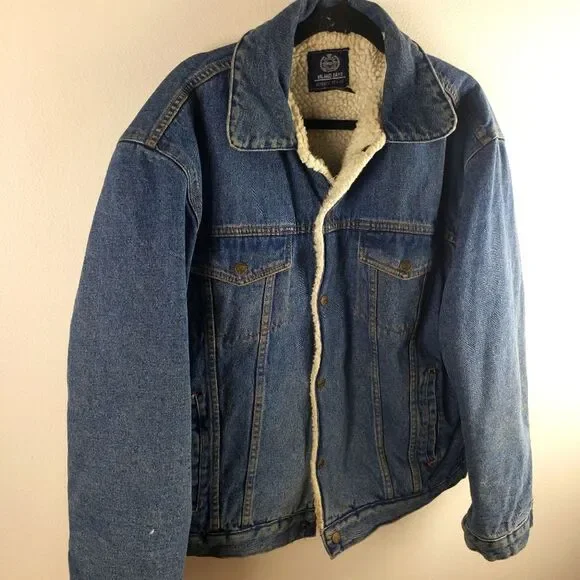 Men's Vintage Milano Bay Denim Sherpa Line Snap Button Jacket Size Large - Picture 5 of 13